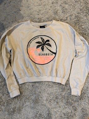 Rehoboth Beach Graphic Sweatshirt - Cream with Pink Wave